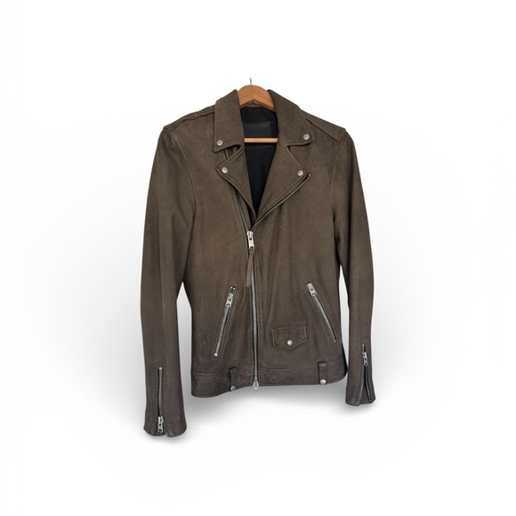 All Saints Grey brownmicro suede Leather Jacket